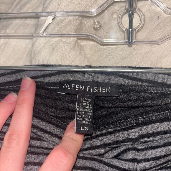 Eileen Fisher Loungewear Set- Striped Tencel Blend Gray and Black Top & Pants - Picture 13 of 15